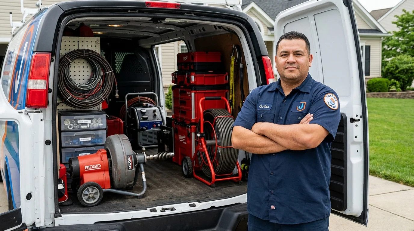 Professional drain cleaning equipment and Johns Plumbing LLC plumber in Blandon