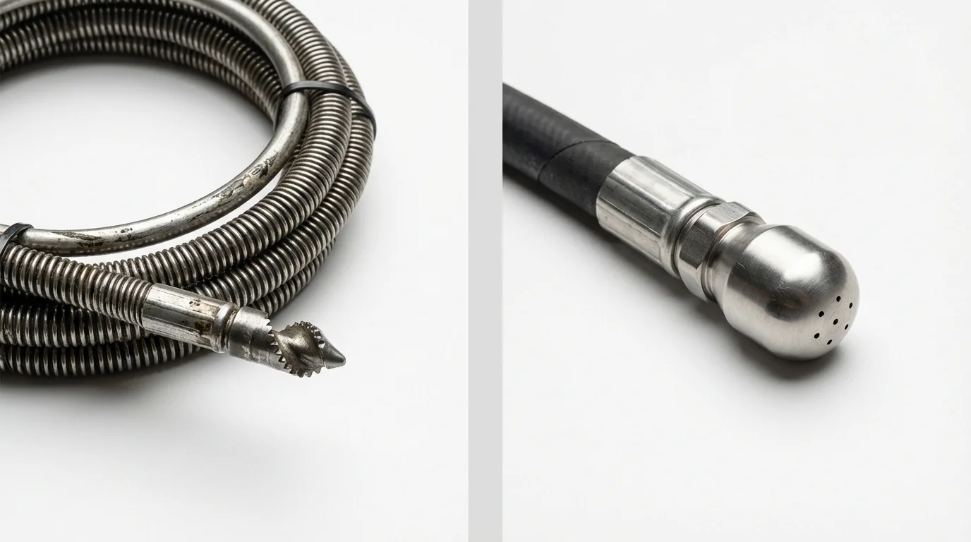 Drain snake cable and hydro jetting nozzle used for drain cleaning in Blandon, PA