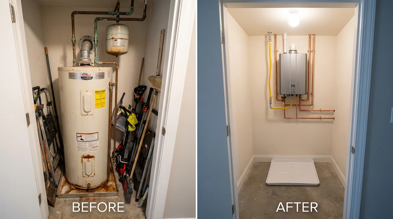 Tank water heater versus wall-mounted tankless unit comparison for Blandon, PA homeowners