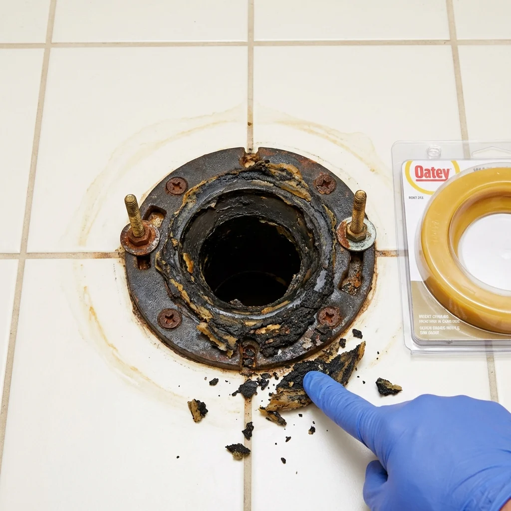 Failed wax ring showing water seepage at the base of a toilet in a Blandon, PA home